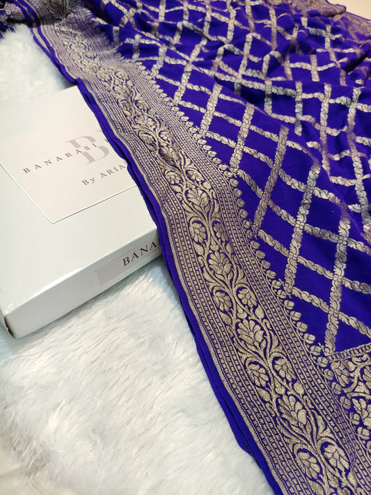 Pure Handloom Khaddi Chiffon Banarasi Saree with Jangla Woven Design