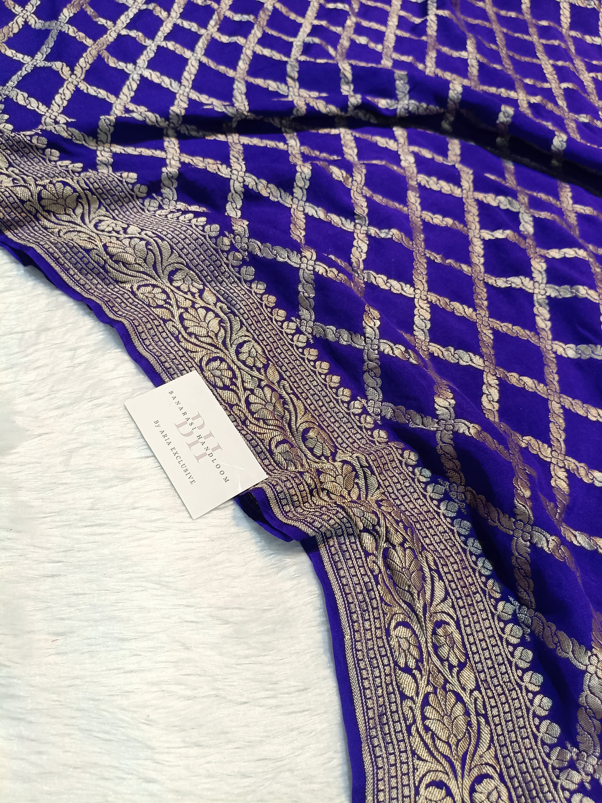 Pure Handloom Khaddi Chiffon Banarasi Saree with Jangla Woven Design
