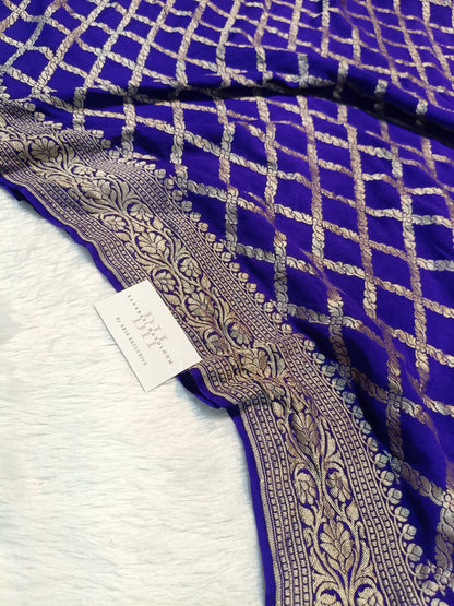 Pure Handloom Khaddi Chiffon Banarasi Saree with Jangla Woven Design