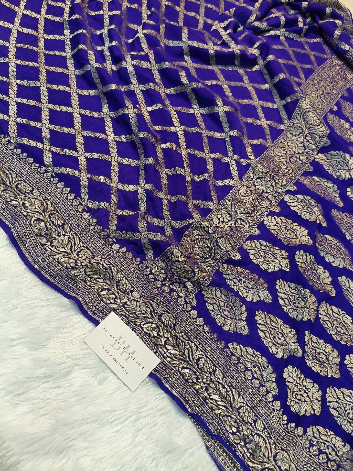 Pure Handloom Khaddi Chiffon Banarasi Saree with Jangla Woven Design