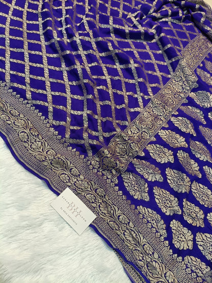 Pure Handloom Khaddi Chiffon Banarasi Saree with Jangla Woven Design