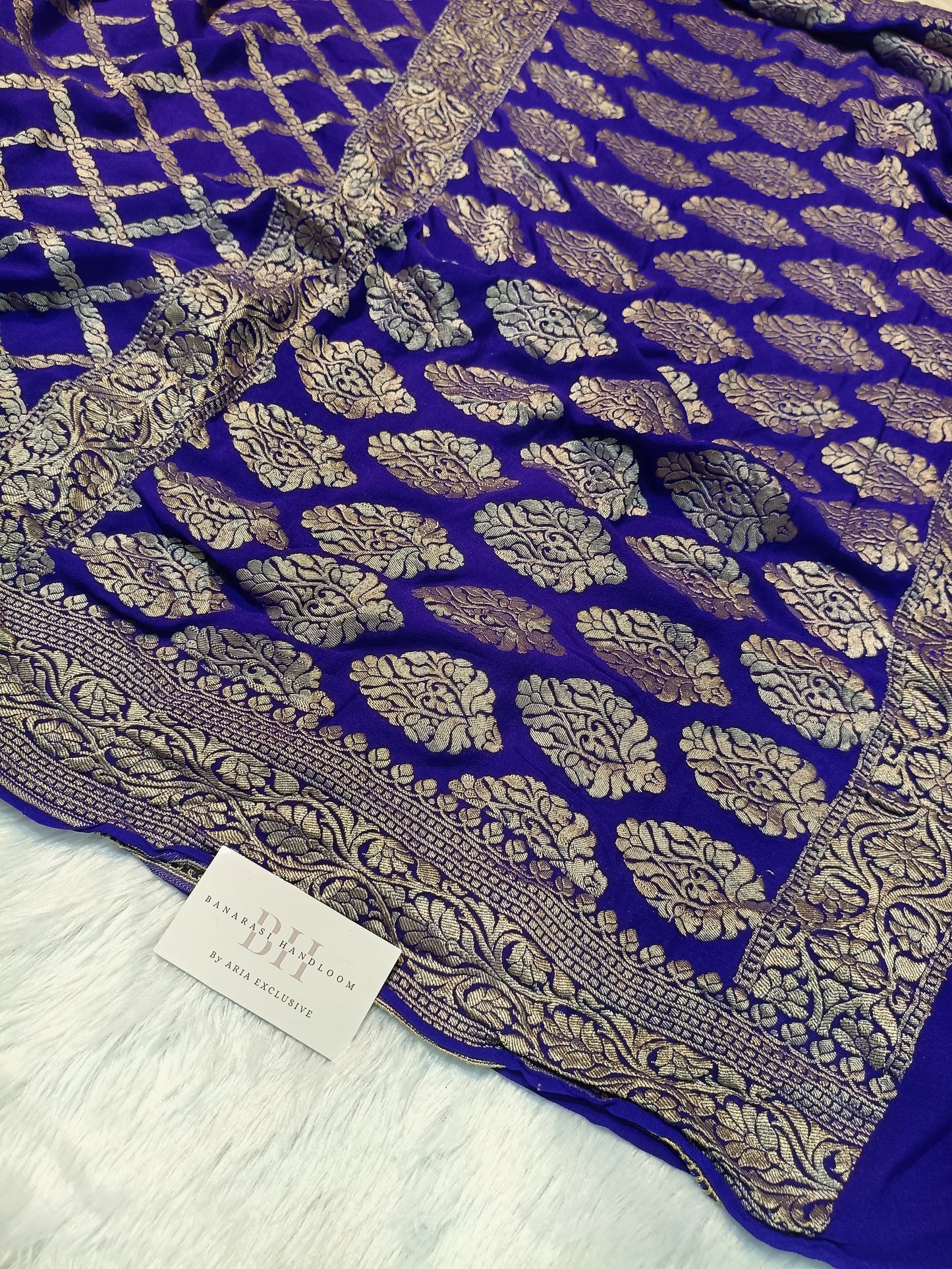Pure Handloom Khaddi Chiffon Banarasi Saree with Jangla Woven Design