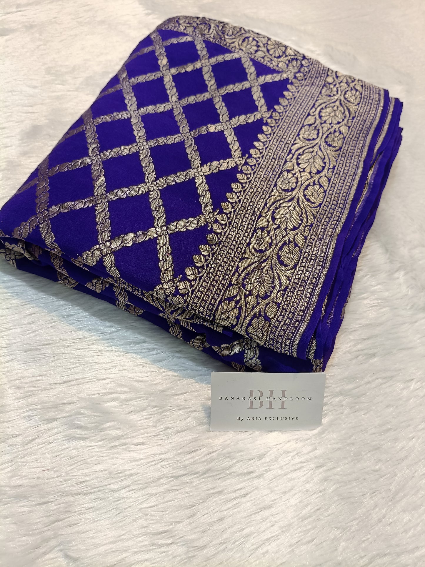Pure Handloom Khaddi Chiffon Banarasi Saree with Jangla Woven Design