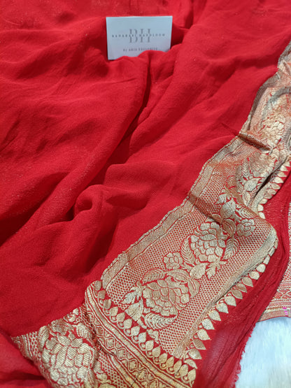 Pure Handloom Khaddi Chiffon Banarasi Saree with Floral Jangla Weaving