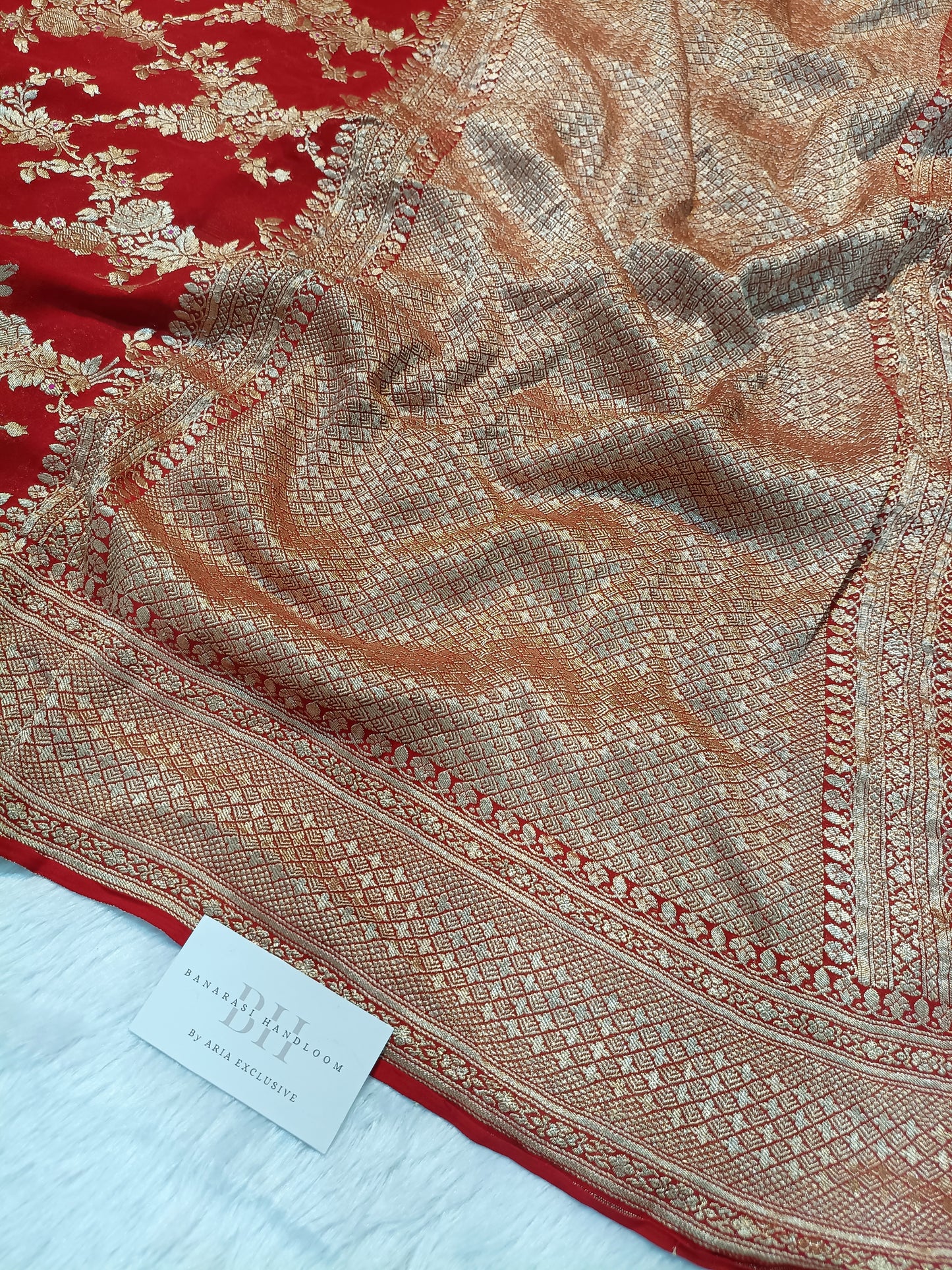 Pure Handloom Khaddi Chiffon Banarasi Saree with Floral Jangla Weaving