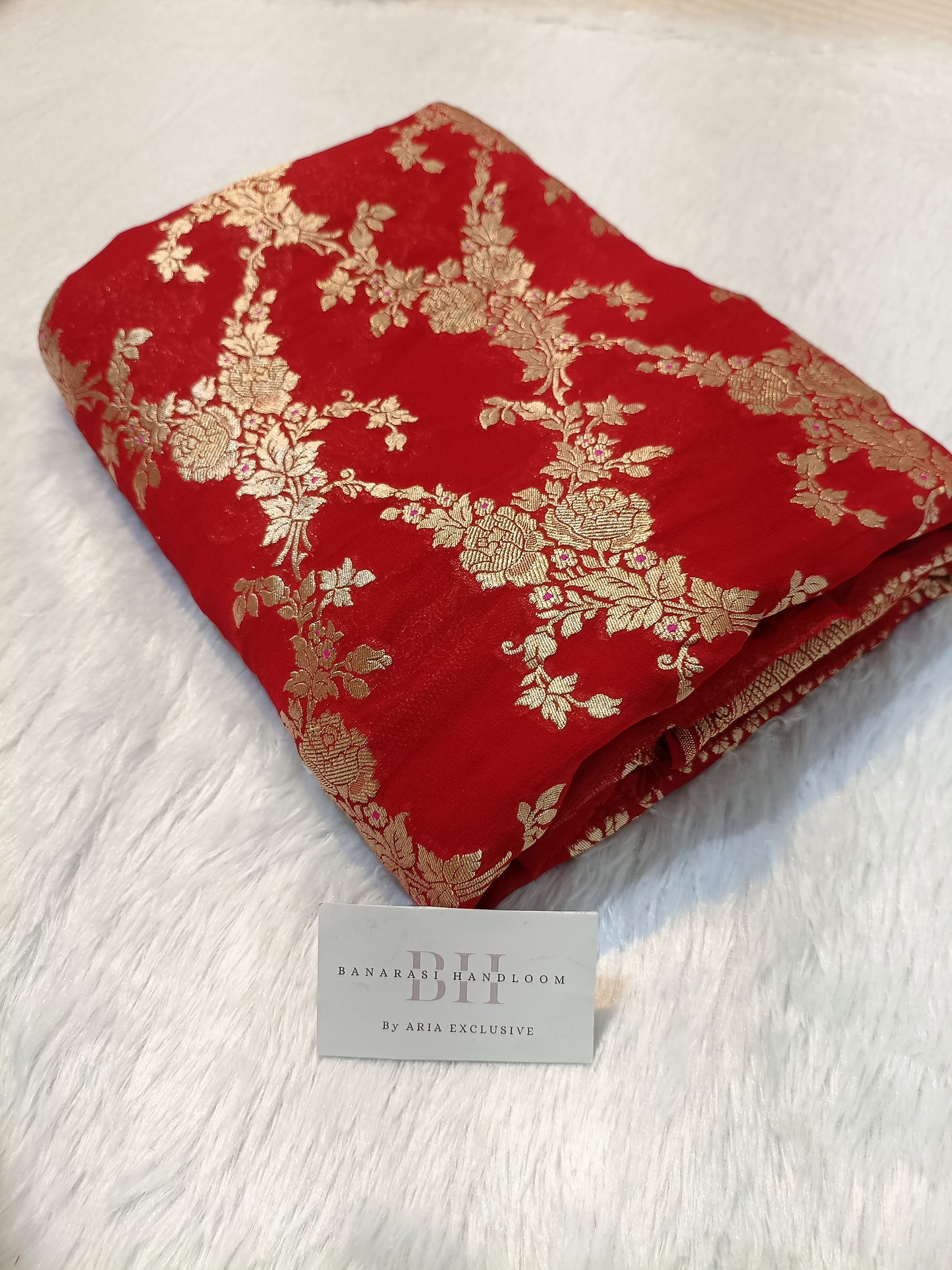 Pure Handloom Khaddi Chiffon Banarasi Saree with Floral Jangla Weaving