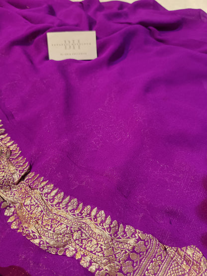 Pure Handloom Khaddi Chiffon Banarasi Saree with Floral Jangla Weaving