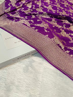 Pure Handloom Khaddi Chiffon Banarasi Saree with Floral Jangla Weaving