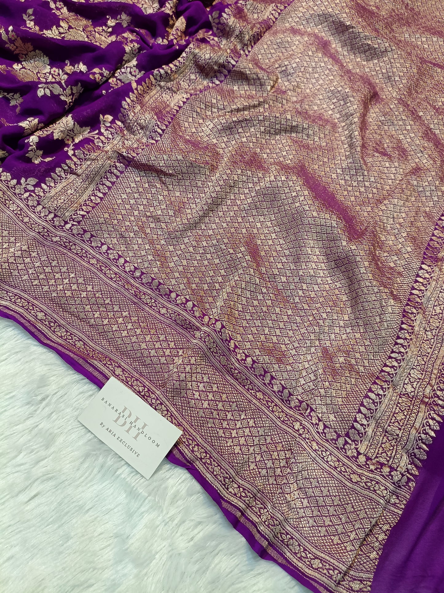 Pure Handloom Khaddi Chiffon Banarasi Saree with Floral Jangla Weaving