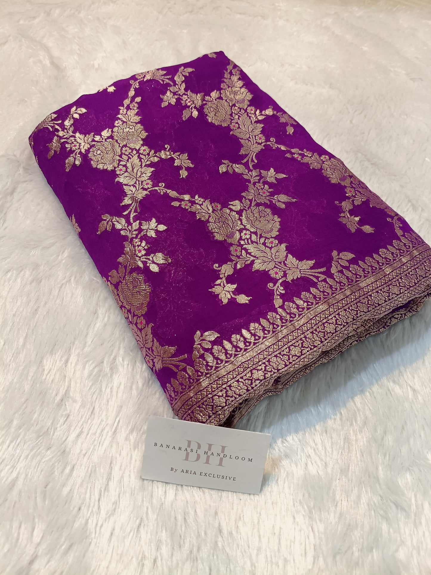 Pure Handloom Khaddi Chiffon Banarasi Saree with Floral Jangla Weaving