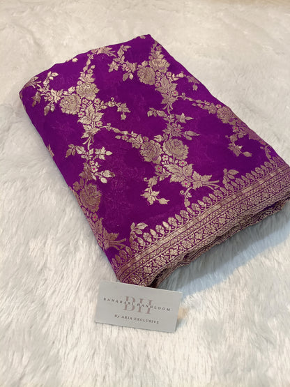 Pure Handloom Khaddi Chiffon Banarasi Saree with Floral Jangla Weaving