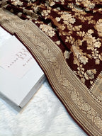 Pure Handloom Khaddi Chiffon Banarasi Saree with Floral Jangla Weaving