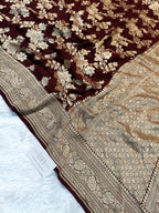 Pure Handloom Khaddi Chiffon Banarasi Saree with Floral Jangla Weaving