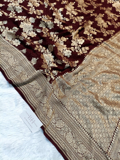 Pure Handloom Khaddi Chiffon Banarasi Saree with Floral Jangla Weaving