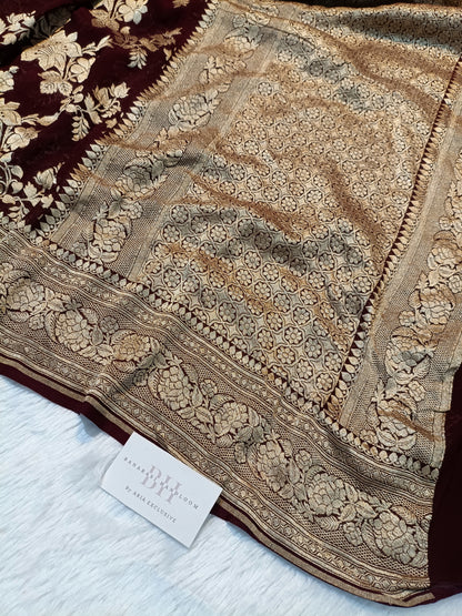 Pure Handloom Khaddi Chiffon Banarasi Saree with Floral Jangla Weaving