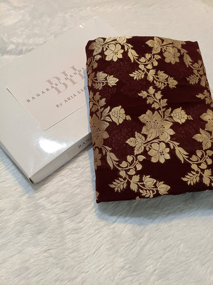Pure Handloom Khaddi Chiffon Banarasi Saree with Floral Jangla Weaving