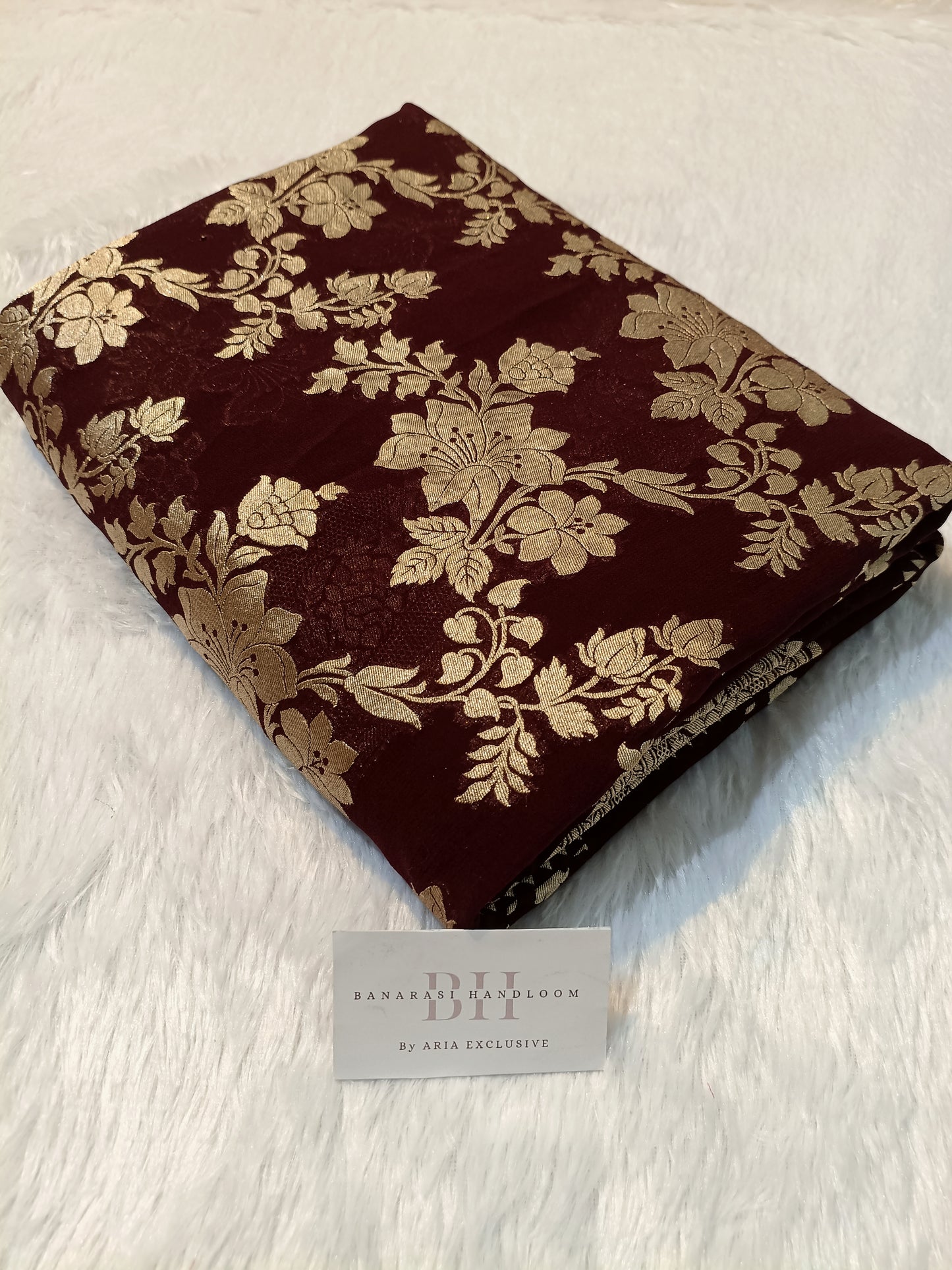 Pure Handloom Khaddi Chiffon Banarasi Saree with Floral Jangla Weaving