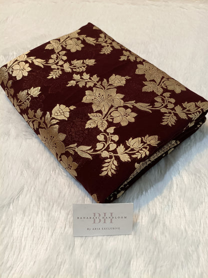 Pure Handloom Khaddi Chiffon Banarasi Saree with Floral Jangla Weaving