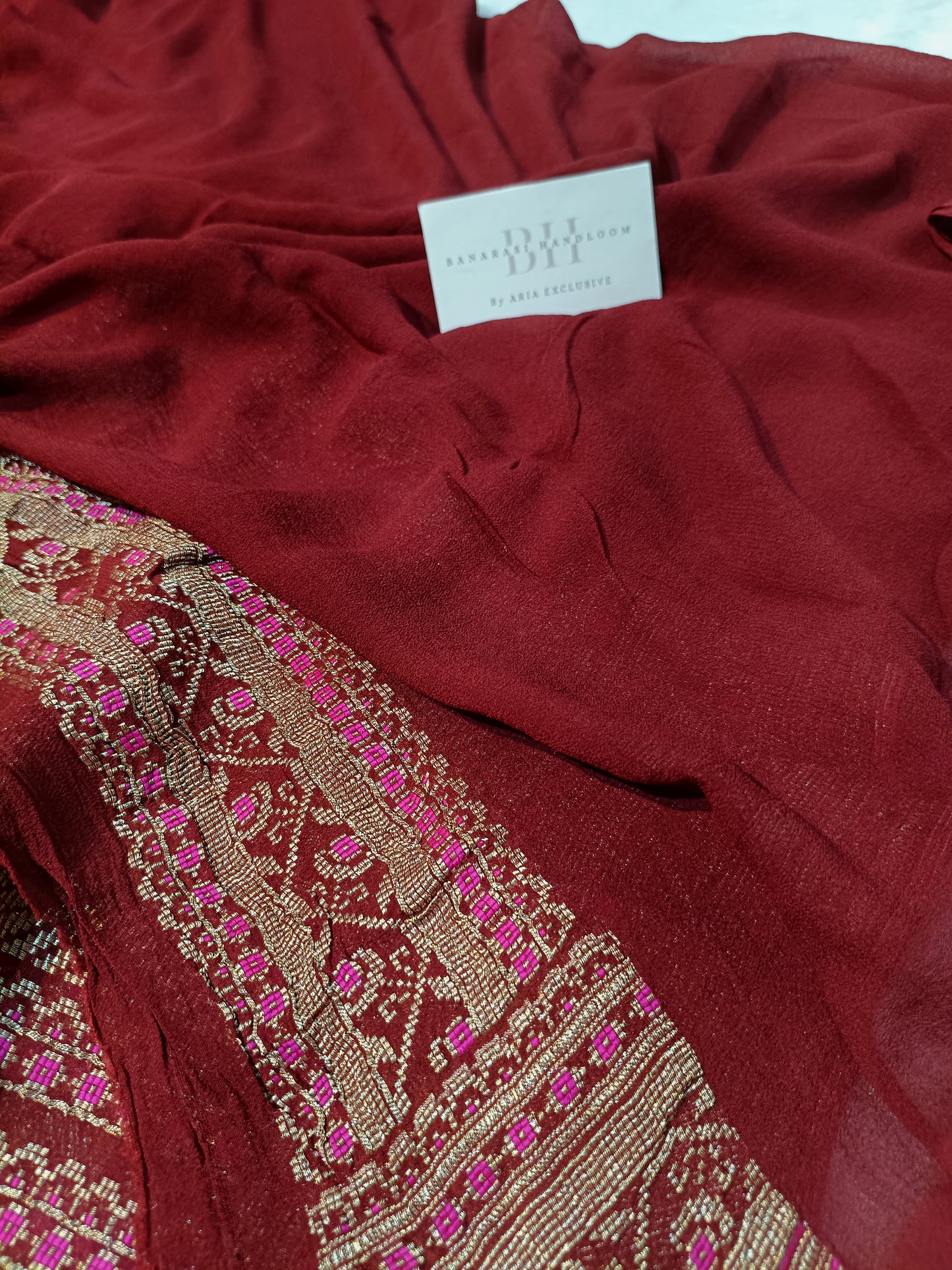 Pure Handloom Khaddi Chiffon Banarasi Saree with Meenakari Stripe Weaving