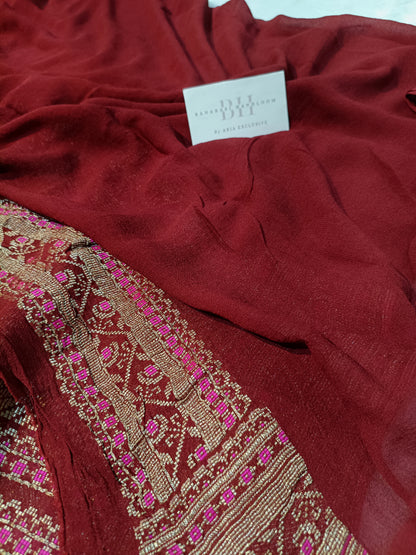 Pure Handloom Khaddi Chiffon Banarasi Saree with Meenakari Stripe Weaving