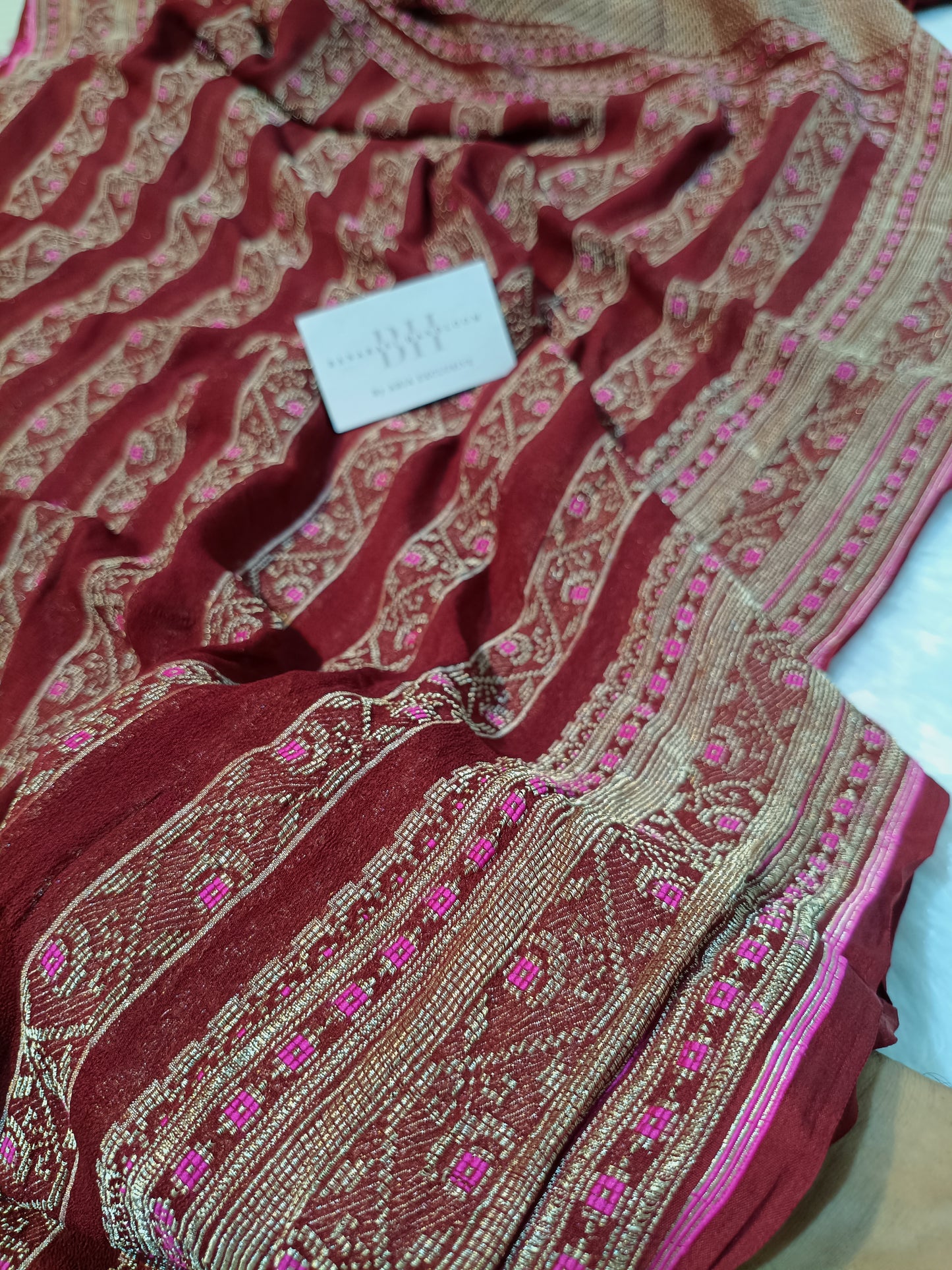Pure Handloom Khaddi Chiffon Banarasi Saree with Meenakari Stripe Weaving