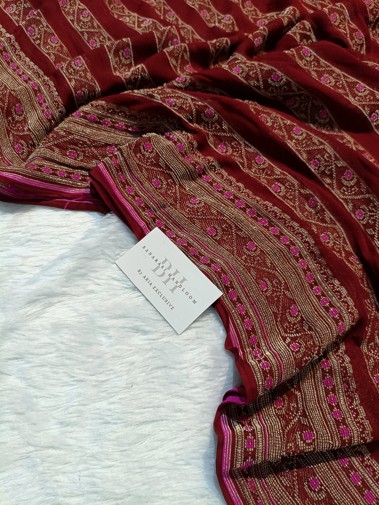 Pure Handloom Khaddi Chiffon Banarasi Saree with Meenakari Stripe Weaving