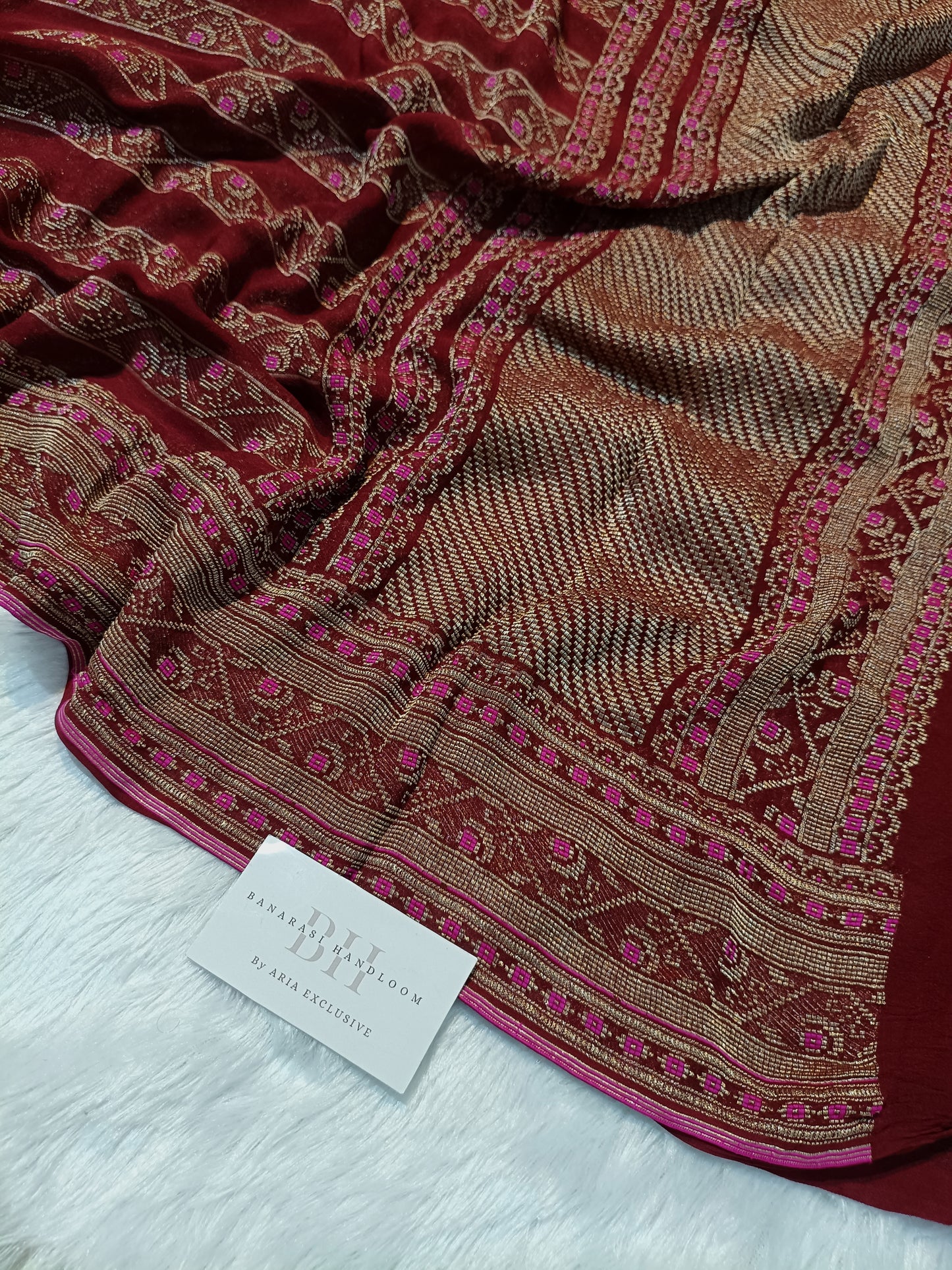 Pure Handloom Khaddi Chiffon Banarasi Saree with Meenakari Stripe Weaving