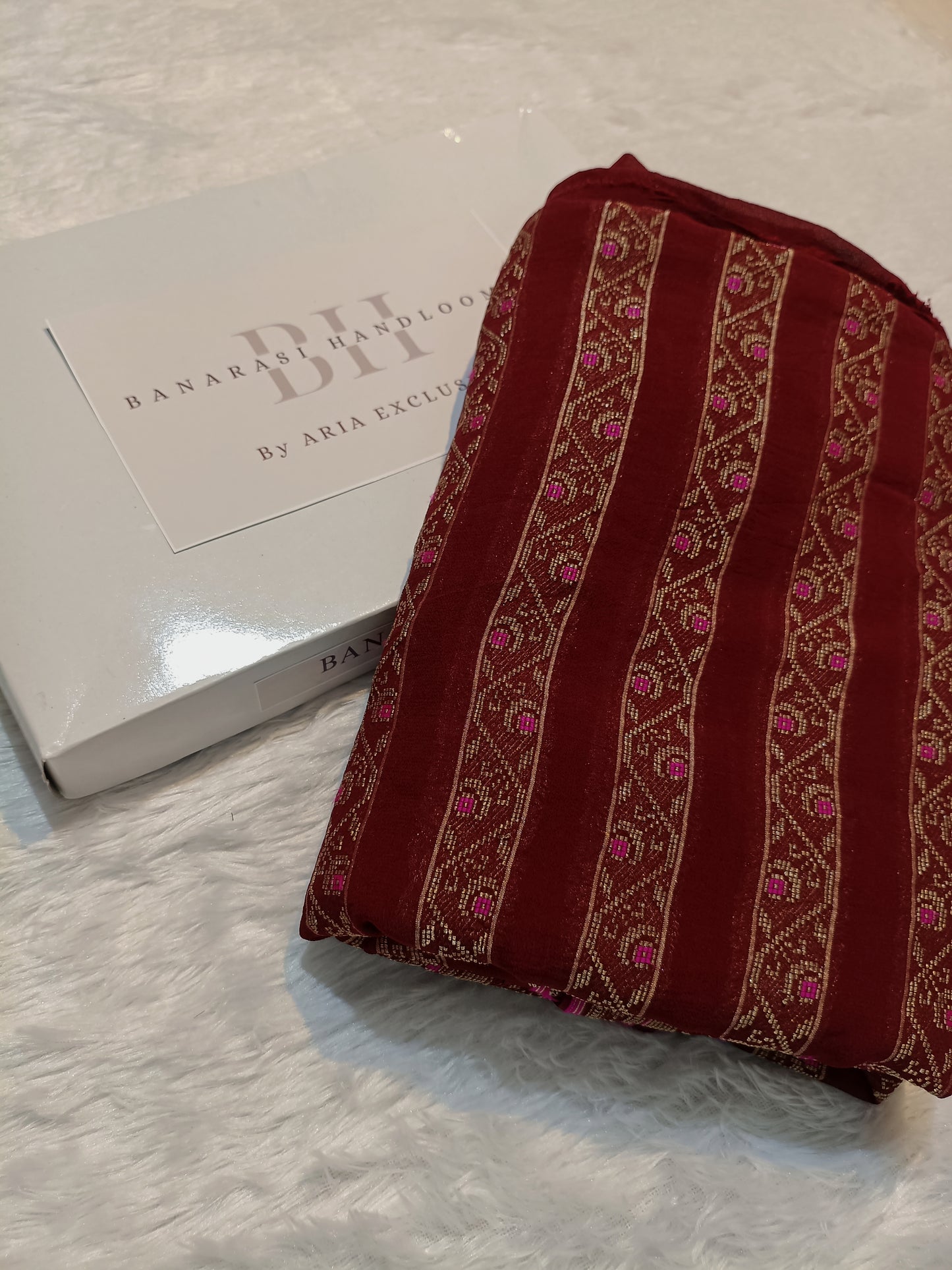 Pure Handloom Khaddi Chiffon Banarasi Saree with Meenakari Stripe Weaving