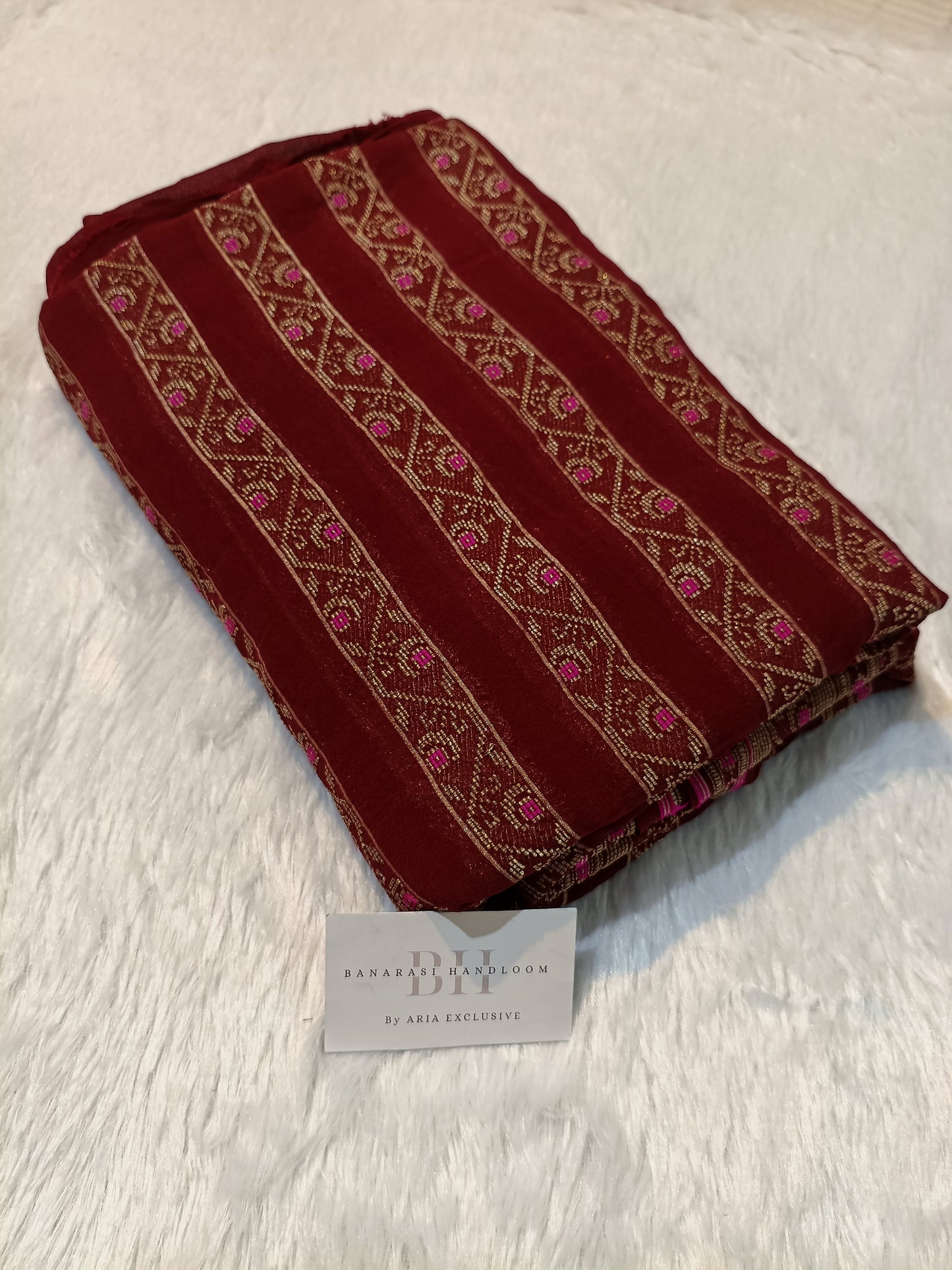 Pure Handloom Khaddi Chiffon Banarasi Saree with Meenakari Stripe Weaving