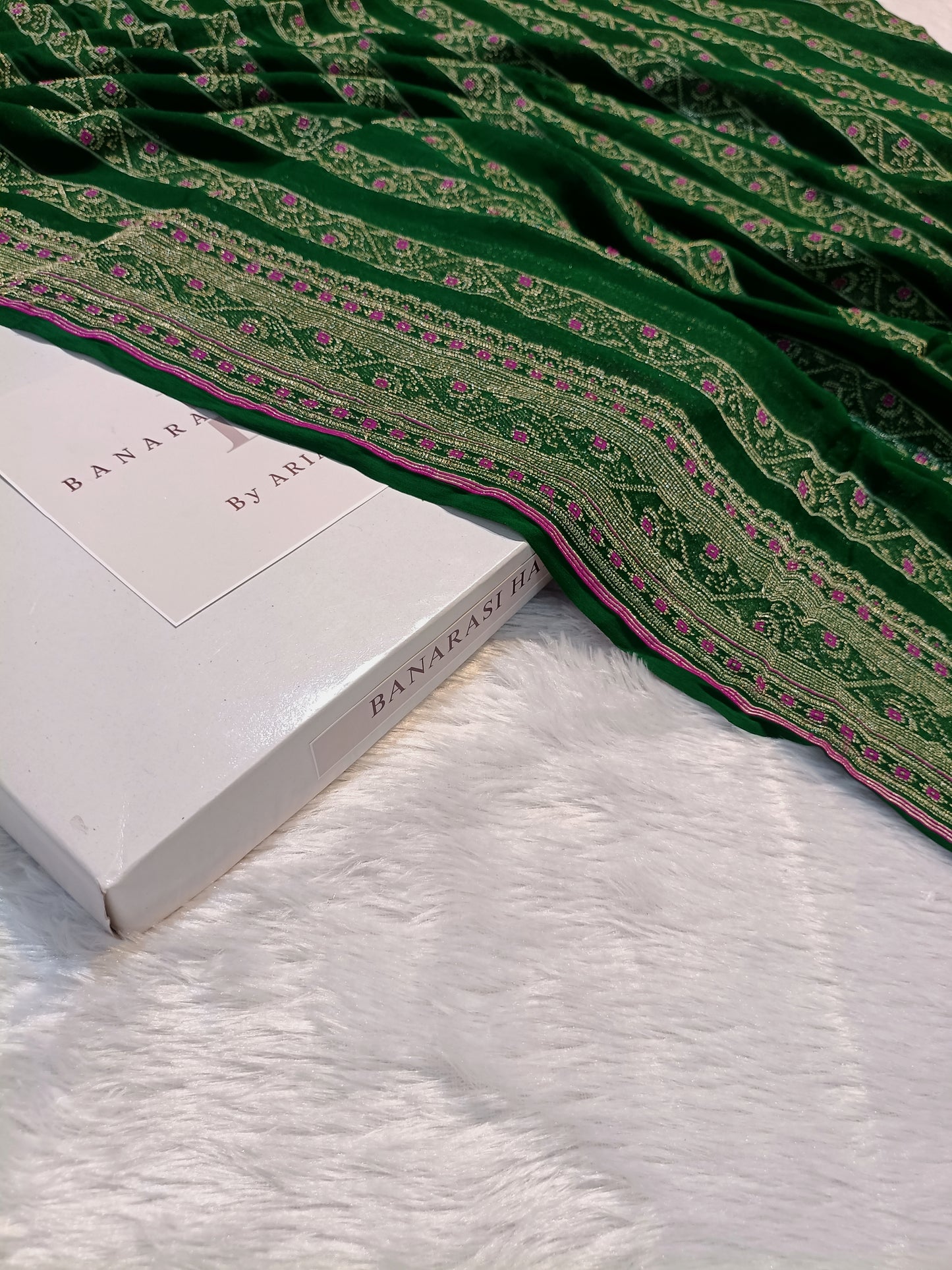 Pure Handloom Khaddi Chiffon Banarasi Saree with Meenakari Stripe Weaving