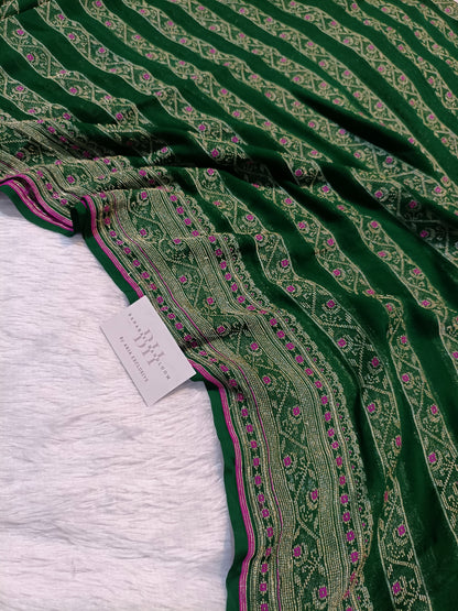 Pure Handloom Khaddi Chiffon Banarasi Saree with Meenakari Stripe Weaving