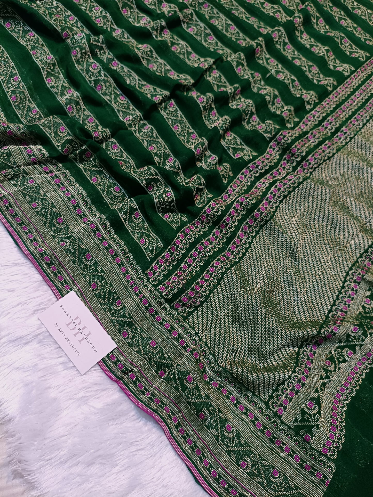 Pure Handloom Khaddi Chiffon Banarasi Saree with Meenakari Stripe Weaving