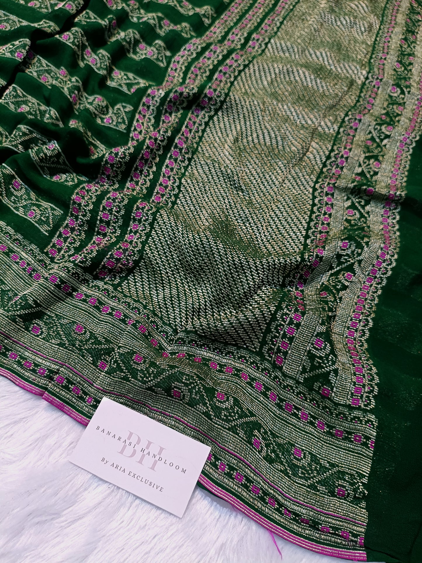 Pure Handloom Khaddi Chiffon Banarasi Saree with Meenakari Stripe Weaving