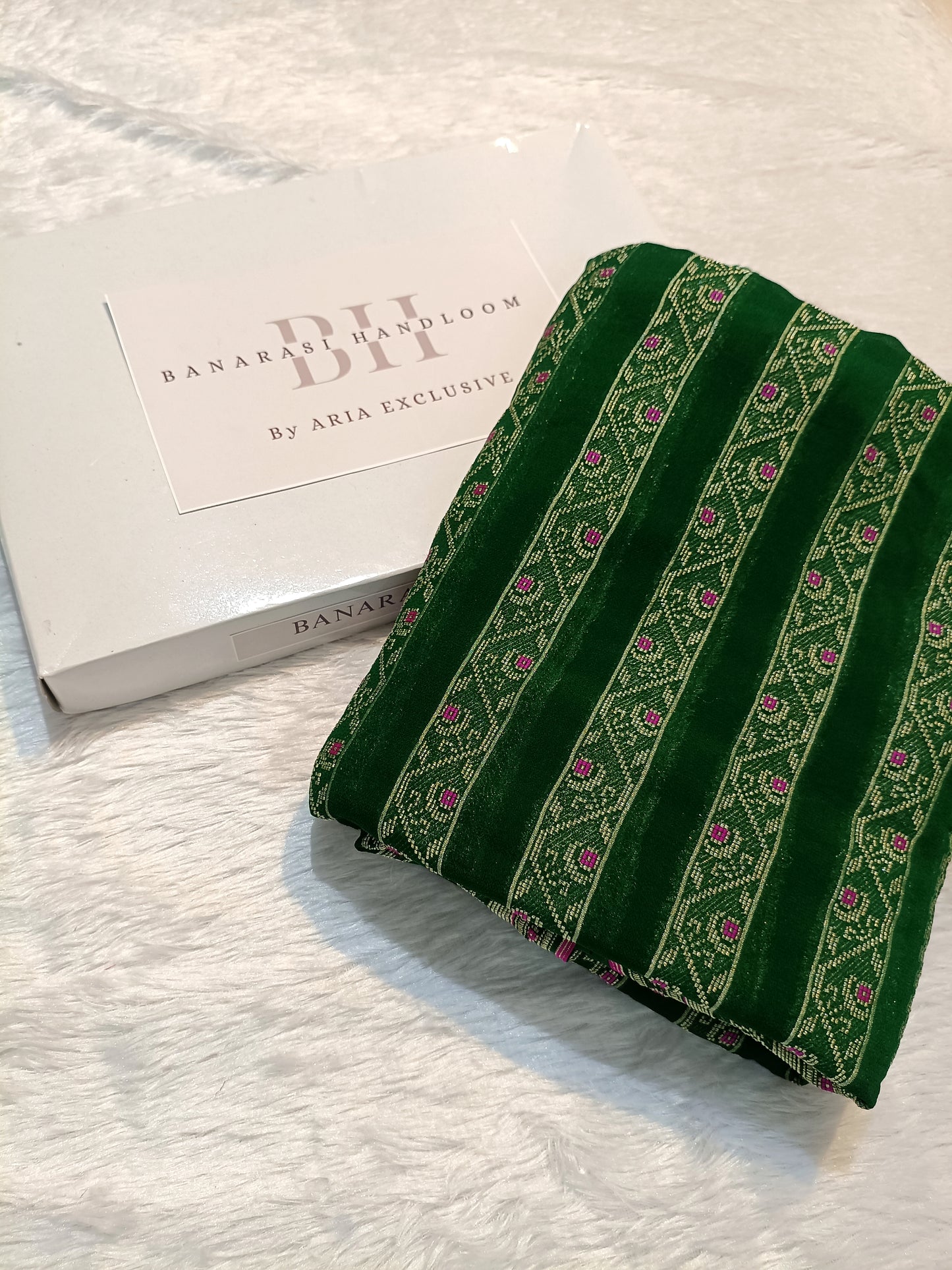 Pure Handloom Khaddi Chiffon Banarasi Saree with Meenakari Stripe Weaving
