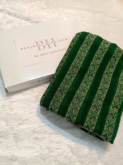 Pure Handloom Khaddi Chiffon Banarasi Saree with Meenakari Stripe Weaving