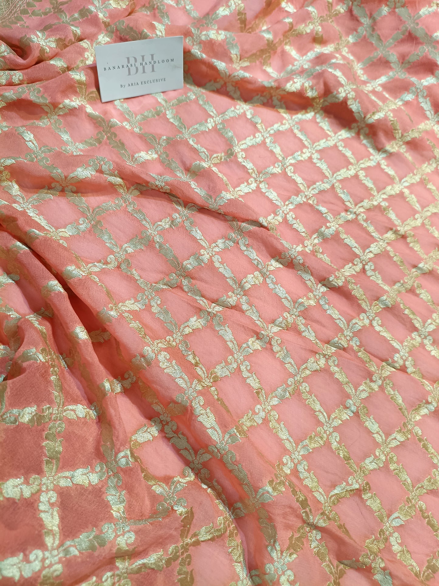 Pure Handloom Khaddi Chiffon Banarasi Saree with Meenakari Floral Jangla Weaving