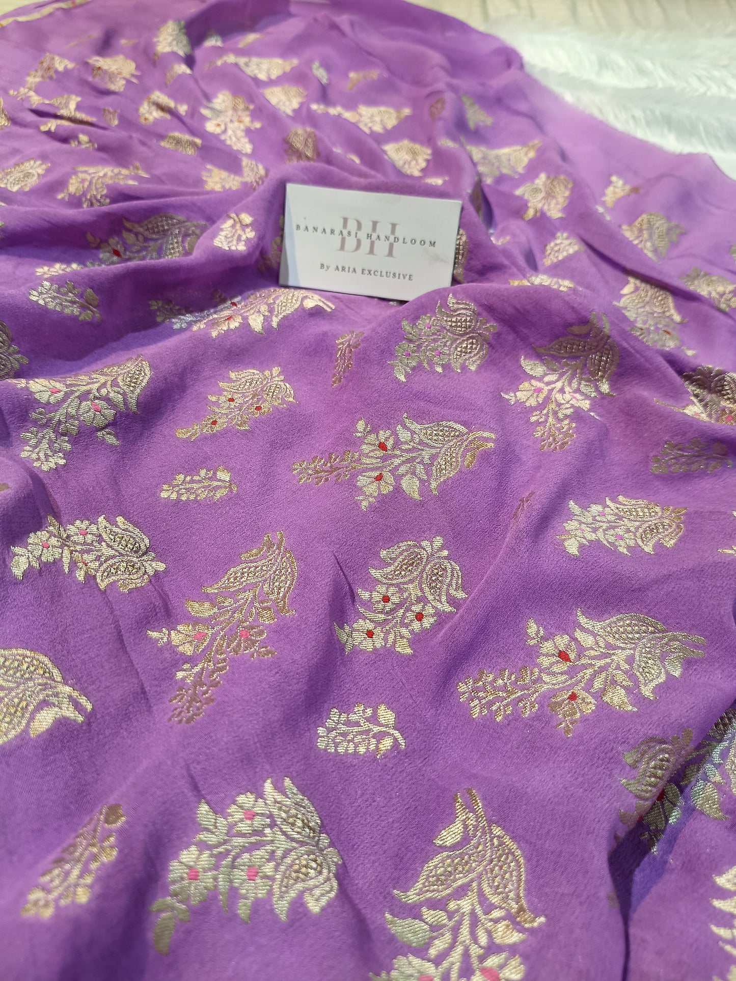 Pure Handloom Khaddi Chiffon Banarasi Saree with Meenakari Floral Buta Weaving