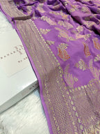 Pure Handloom Khaddi Chiffon Banarasi Saree with Meenakari Floral Buta Weaving