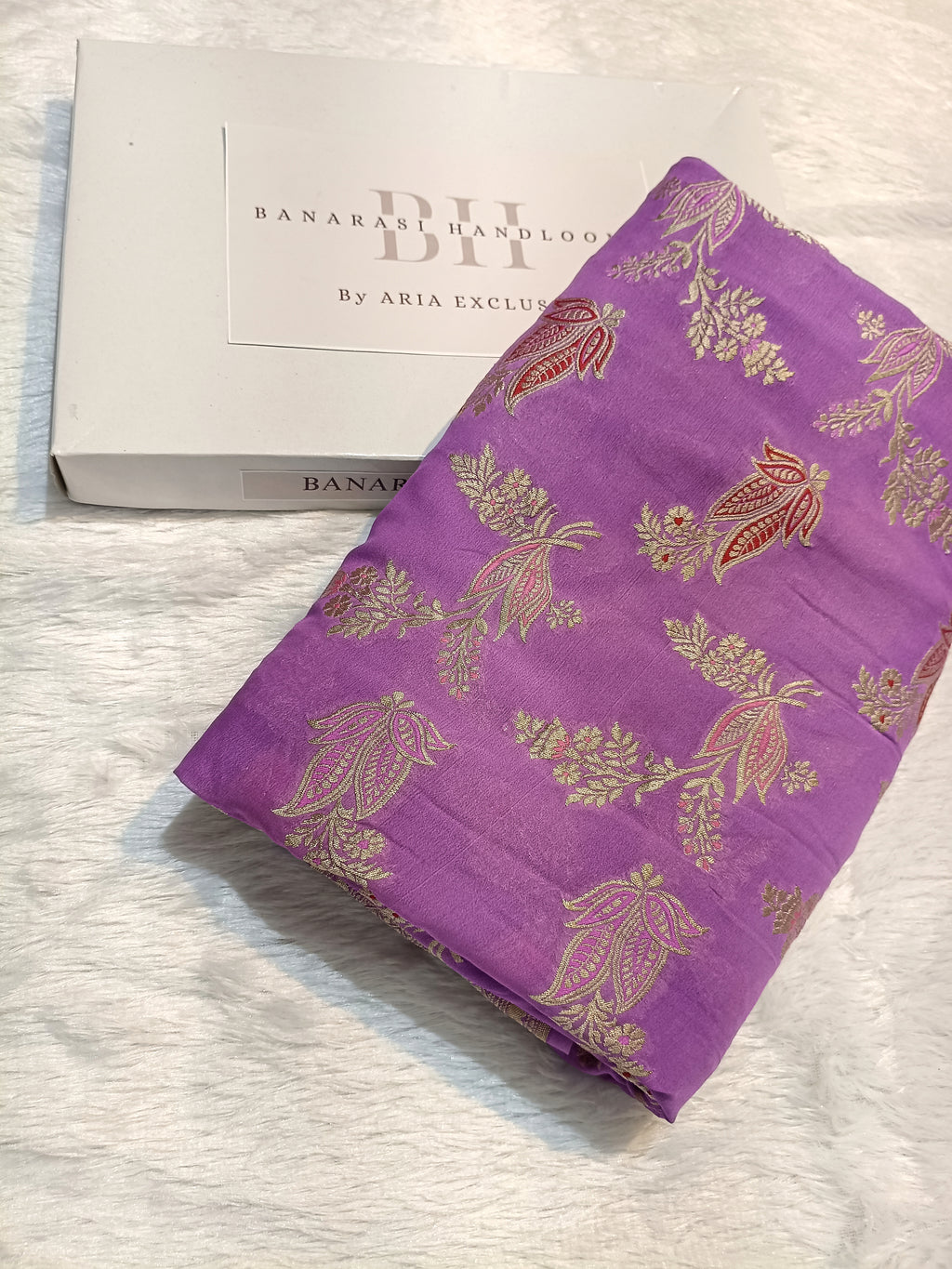 Pure Handloom Khaddi Chiffon Banarasi Saree with Meenakari Floral Buta Weaving