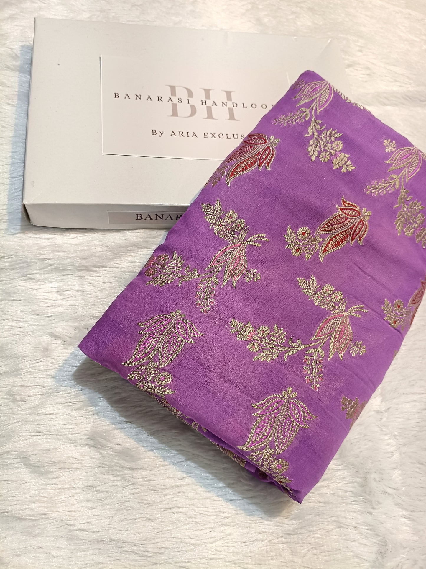 Pure Handloom Khaddi Chiffon Banarasi Saree with Meenakari Floral Buta Weaving