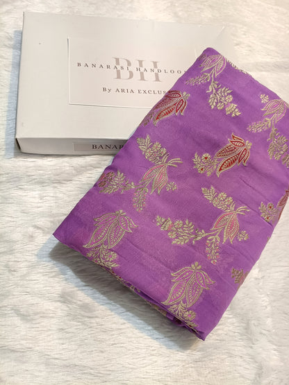 Pure Handloom Khaddi Chiffon Banarasi Saree with Meenakari Floral Buta Weaving