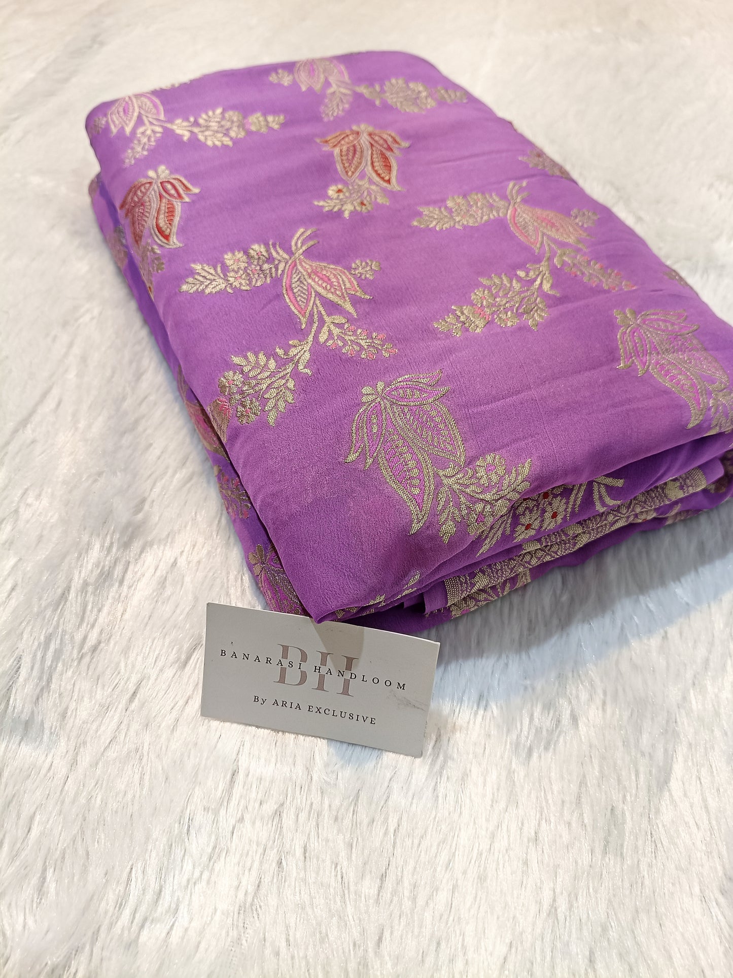 Pure Handloom Khaddi Chiffon Banarasi Saree with Meenakari Floral Buta Weaving