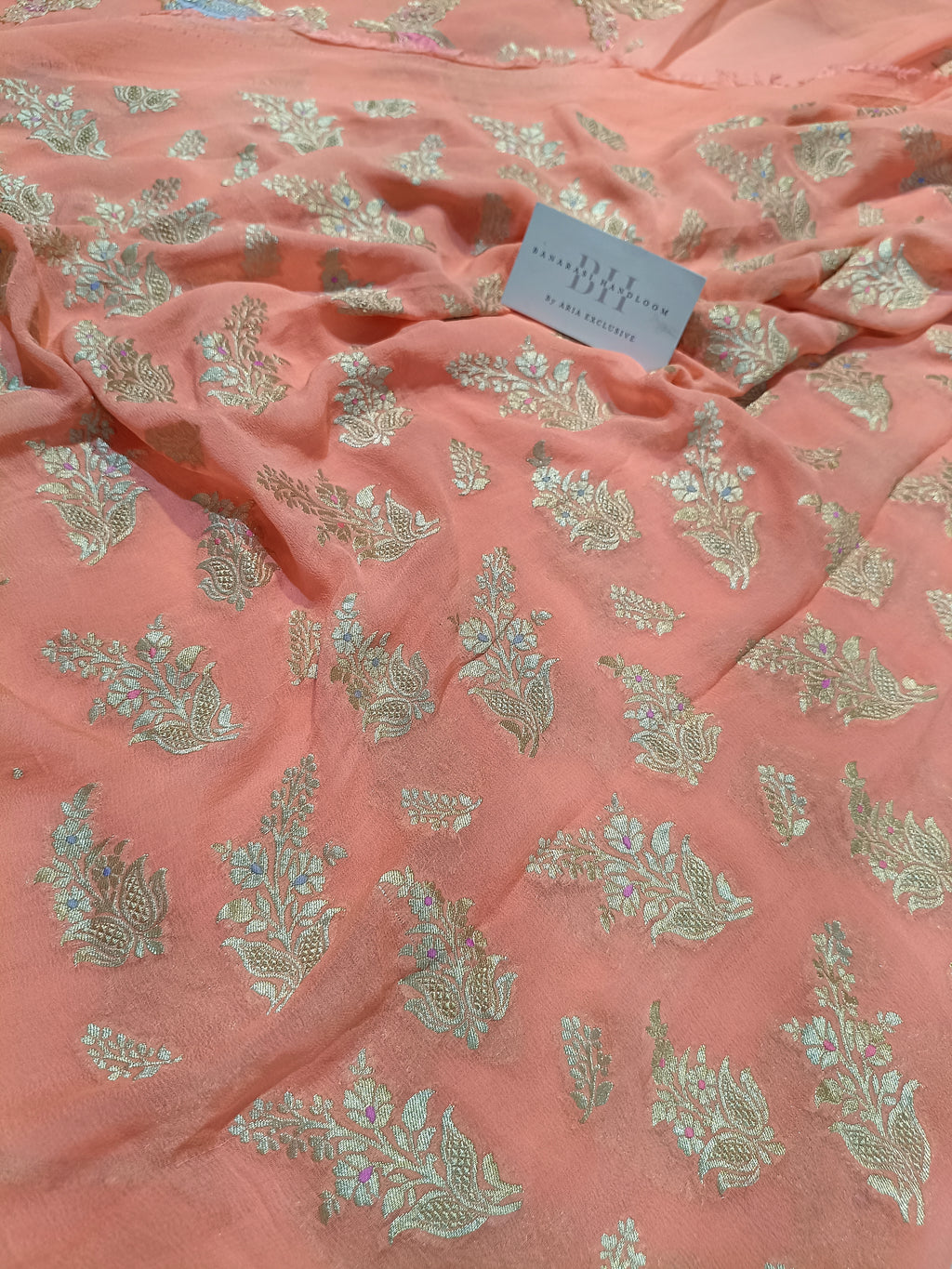 Pure Handloom Khaddi Chiffon Banarasi Saree with Meenakari Floral Buta Weaving