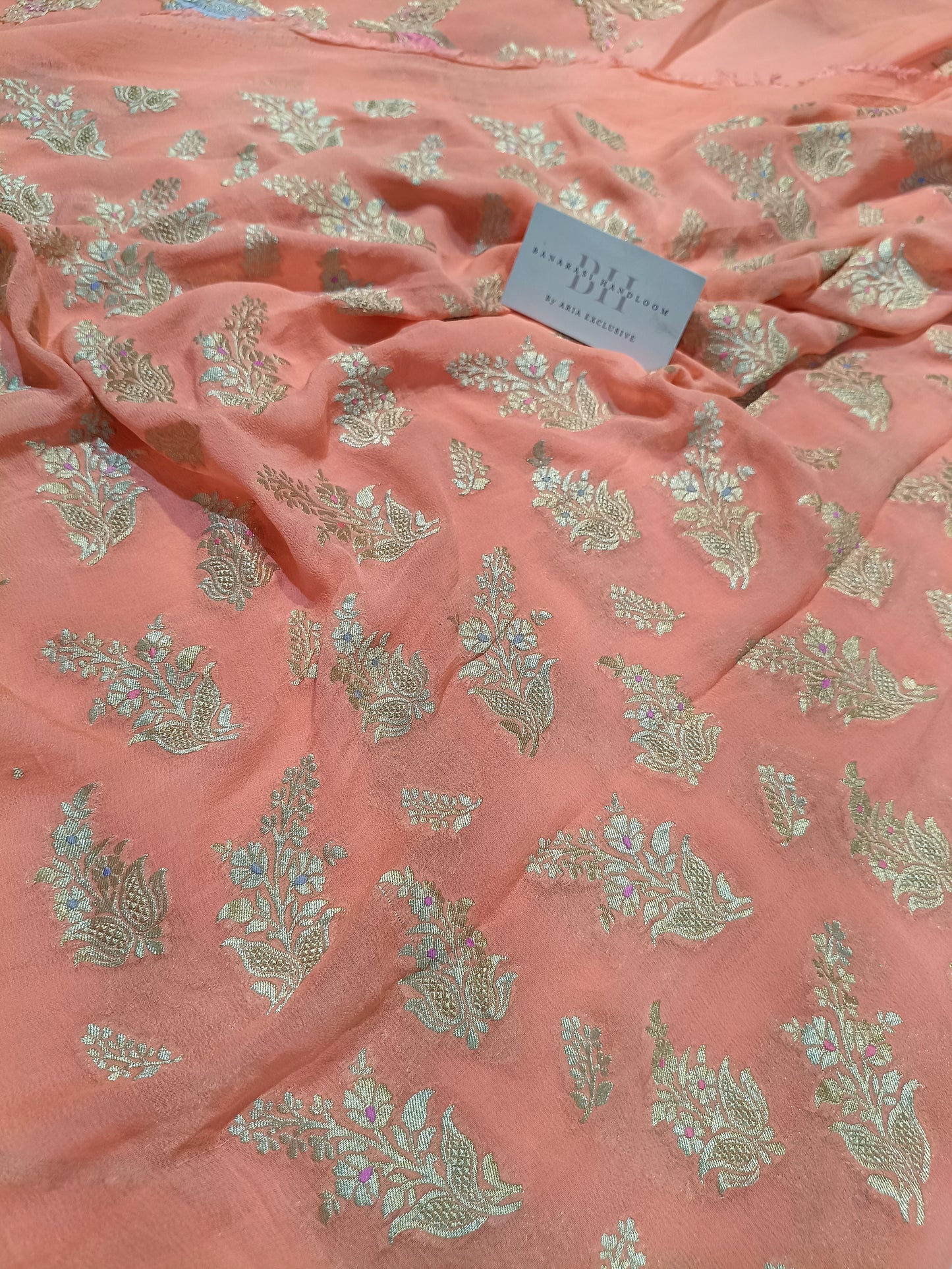 Pure Handloom Khaddi Chiffon Banarasi Saree with Meenakari Floral Buta Weaving