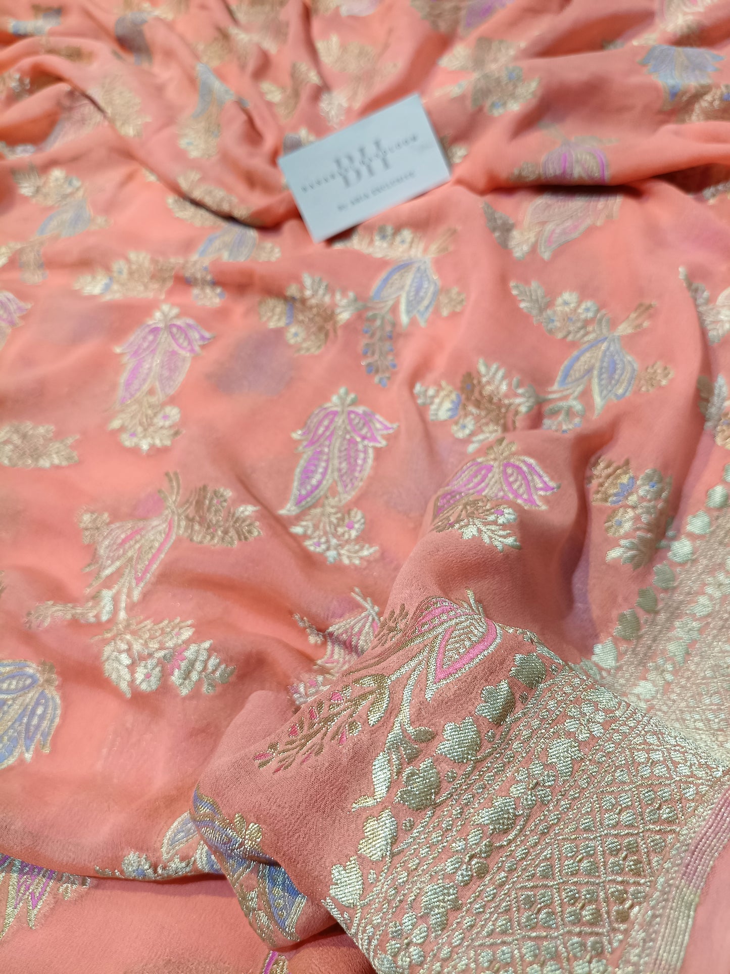 Pure Handloom Khaddi Chiffon Banarasi Saree with Meenakari Floral Buta Weaving