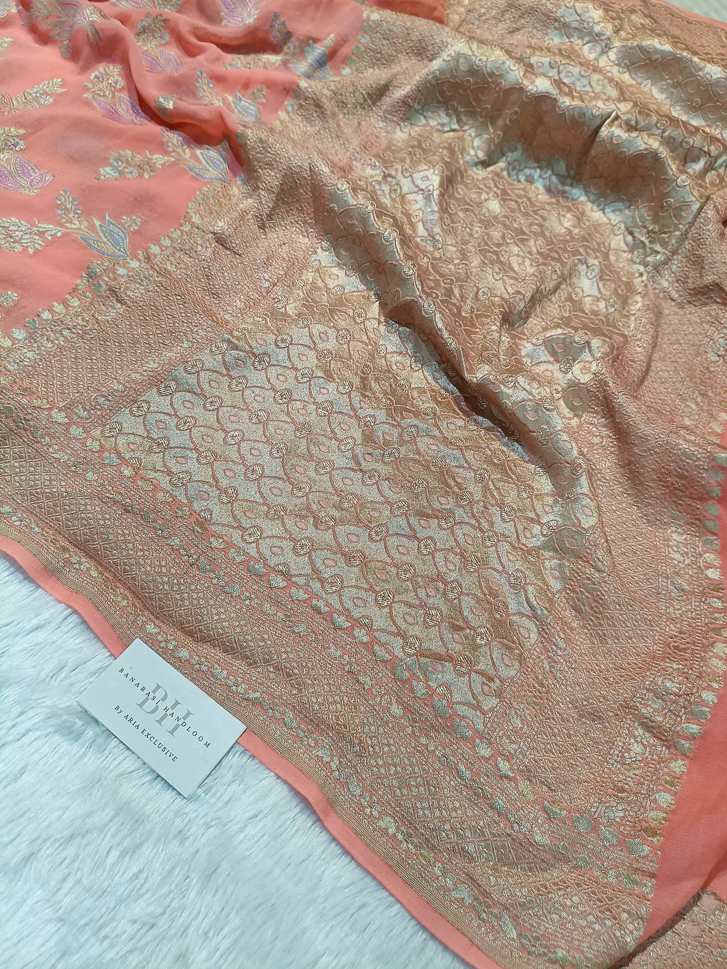 Pure Handloom Khaddi Chiffon Banarasi Saree with Meenakari Floral Buta Weaving