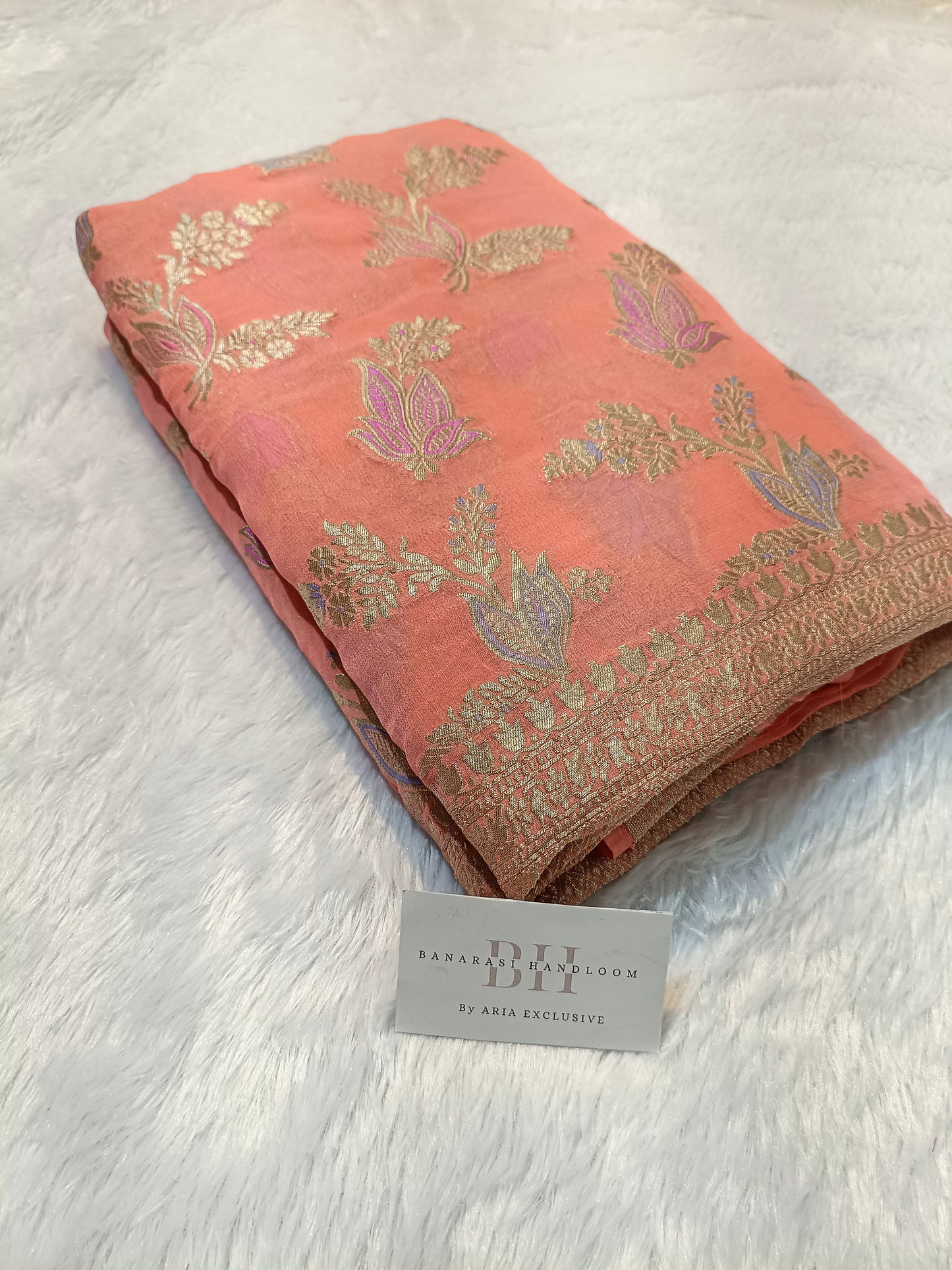 Pure Handloom Khaddi Chiffon Banarasi Saree with Meenakari Floral Buta Weaving