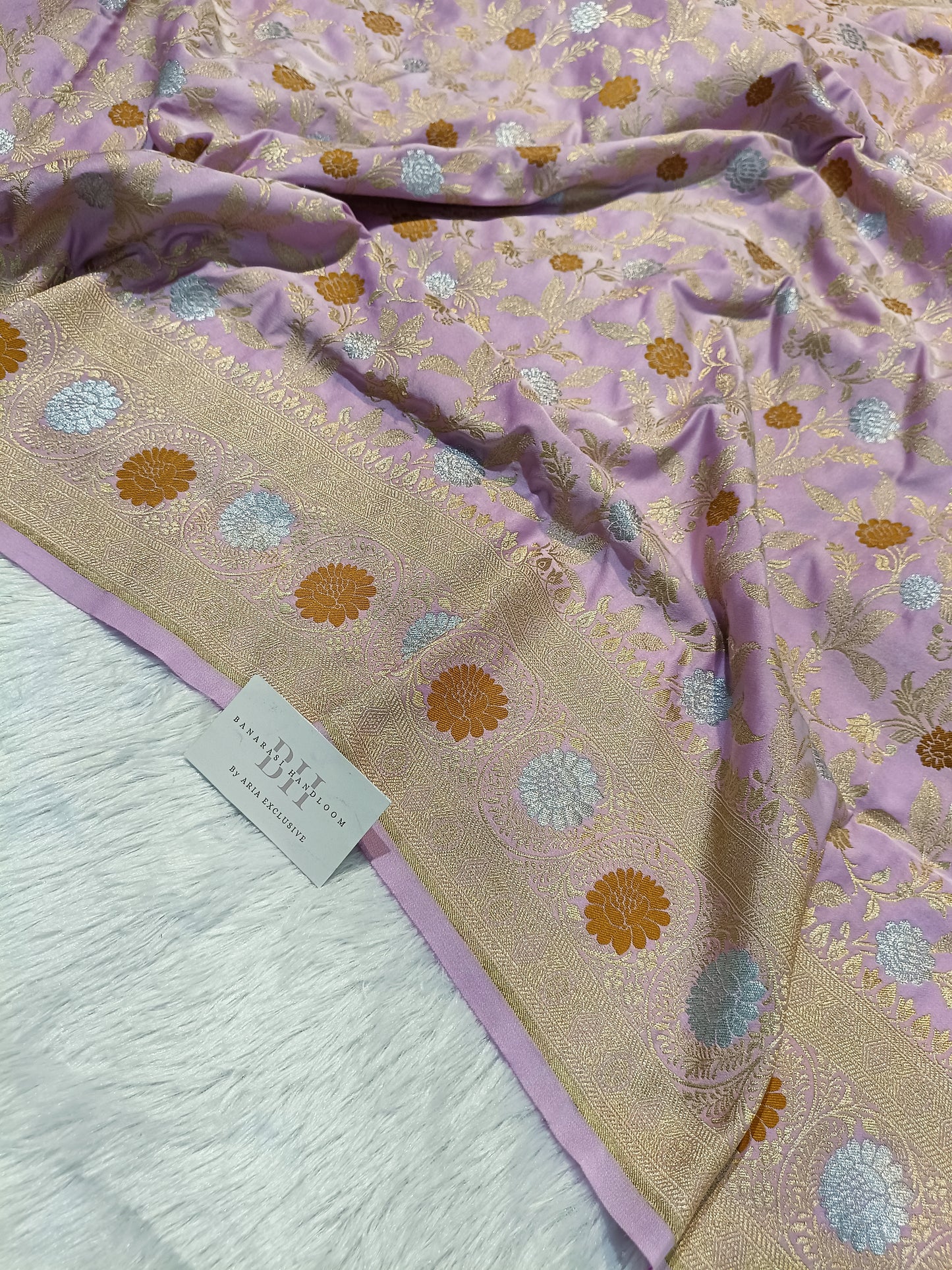 Pure Handloom Katan Silk Banarasi Saree with Meenakari Jaal Weaving