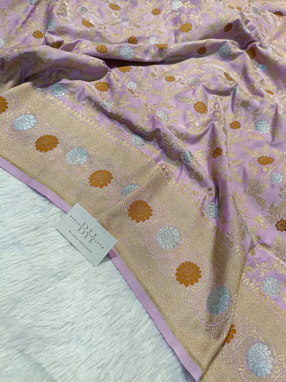 Pure Handloom Katan Silk Banarasi Saree with Meenakari Jaal Weaving