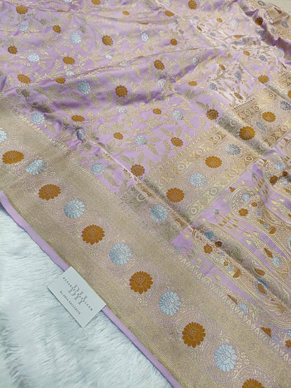 Pure Handloom Katan Silk Banarasi Saree with Meenakari Jaal Weaving